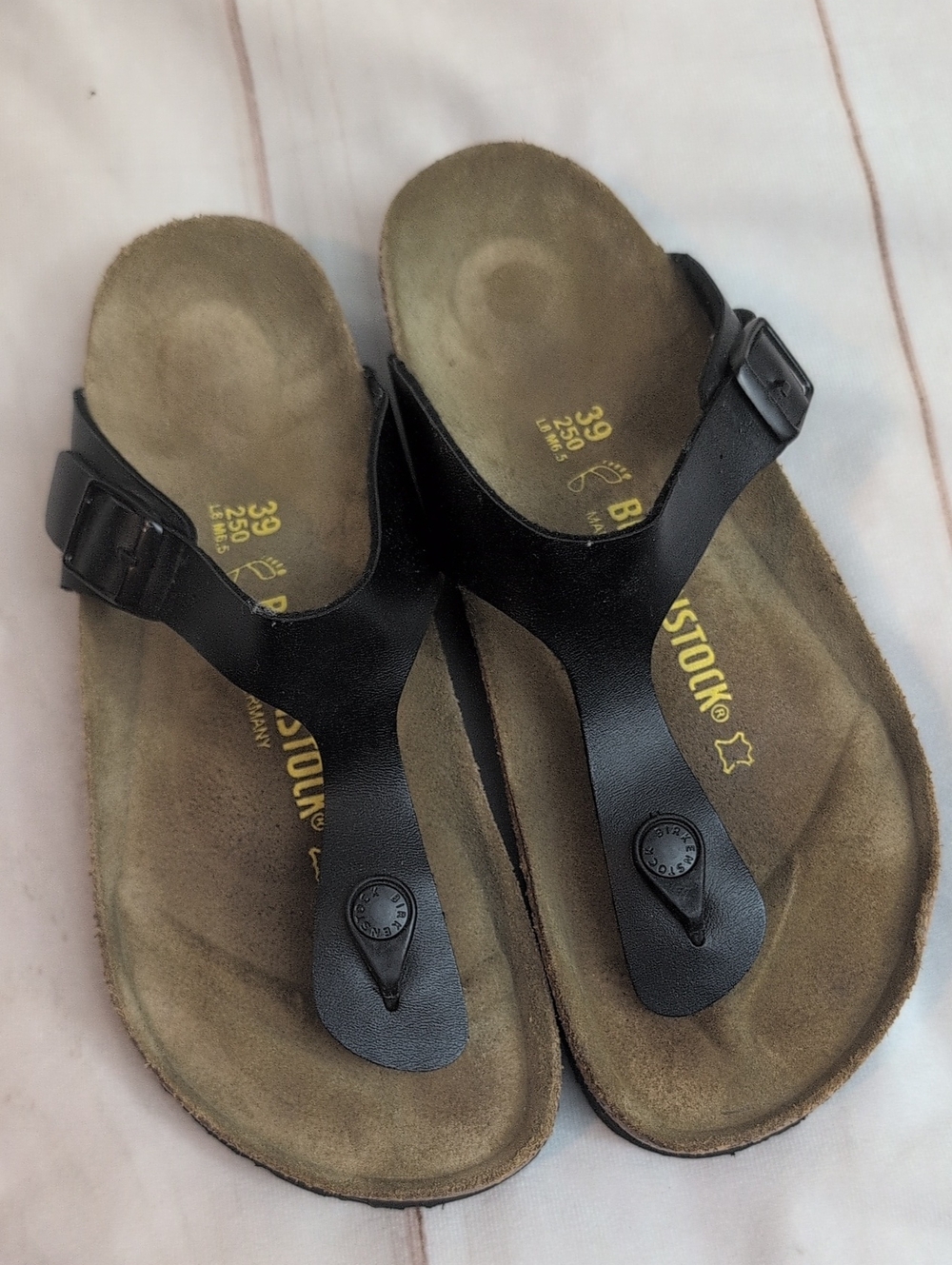 Birkenstock Gizeh Black Leather Thong Sandals Women’s 39 US 8-8.5 Regular